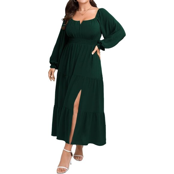 Plus Size Formal Dress Women Long Sleeve Tiered Maxi with Side Split - Picture 1 of 7
